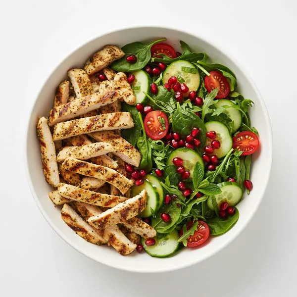 Zaatar Spiced Chicken With Pomegrante and Green Salad Bowl